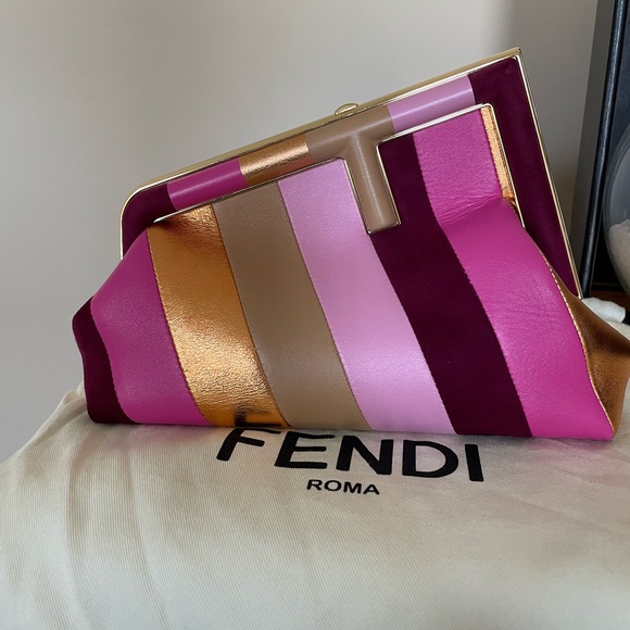 XSOLDX Fendi First Small Multicolor Stripe Leather & Suede Bag - Picture 1 of 10